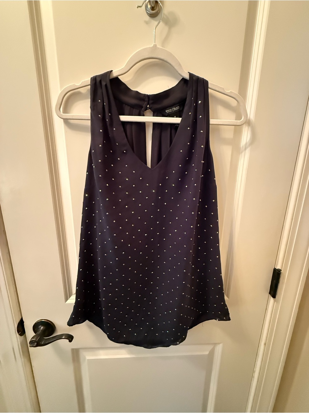 White House Black Market Sleeveless Studded V-Neck Top